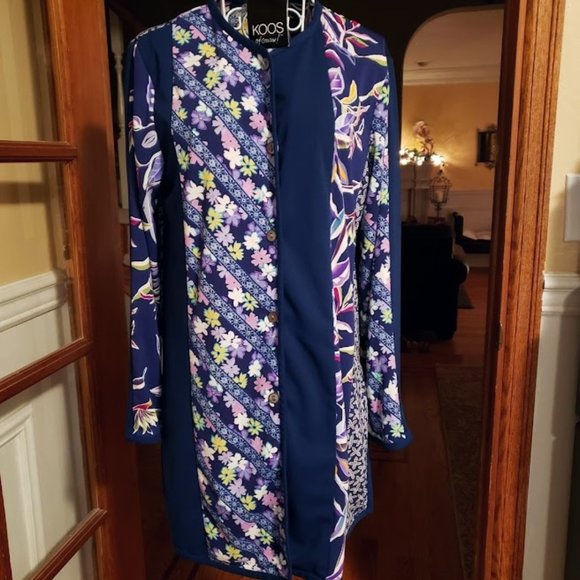 NWT Koos of Course long shirt sz small blue floral print - Picture 1 of 3